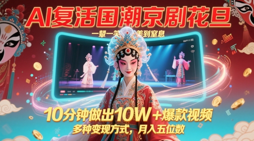 AI复活国潮京剧花旦，一颦一笑美到窒息，10分钟做出10W+爆款视频，多种变现方式，月入五位数跨境课程-外贸教程-精品网课-电商运营课库课堂