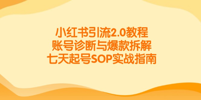 小红书引流2.0教程，账号诊断与爆款拆解，七天起号SOP实战指南跨境课程-外贸教程-精品网课-电商运营课库课堂