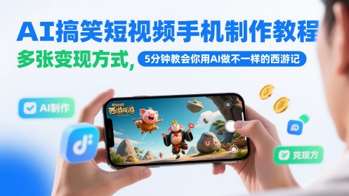 AI搞笑短视频手机制作教程，多张变现方式，5分钟教会你用AI做不一样的西游记跨境课程-外贸教程-精品网课-电商运营课库课堂