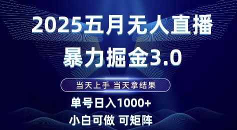 2025五月无人直播暴力掘金3.0，当天上手，当天拿结果，单号日入1k+小白可做可矩阵跨境课程-外贸教程-精品网课-电商运营课库课堂