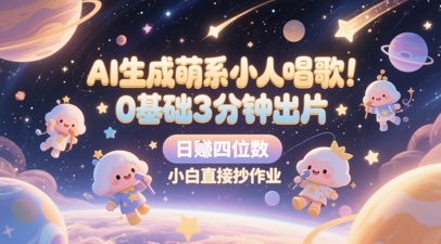 AI生成萌系小人唱歌，0基础3分钟出片，28个作品涨粉8.9W，单条最高19W赞，日入四位数，小白直接抄作业跨境课程-外贸教程-精品网课-电商运营课库课堂