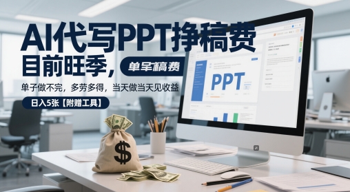 AI代写PPT挣稿费，目前旺季，单子做不完，多劳多得，当天做当天见收益，日入5张【附赠工具】跨境课程-外贸教程-精品网课-电商运营课库课堂