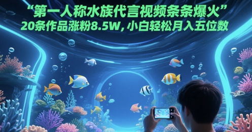 第一人称水族代言视频条条爆火，20条作品涨粉8.5W，小白轻松月入五位数跨境课程-外贸教程-精品网课-电商运营课库课堂