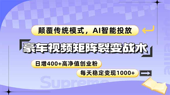 豪车视频矩阵裂变战术，颠覆传统模式，AI智能投放，日增400+高净值创业…跨境课程-外贸教程-精品网课-电商运营课库课堂