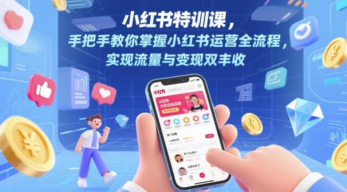 小红书特训课，手把手教你掌握小红书运营全流程，实现流量与变现双丰收跨境课程-外贸教程-精品网课-电商运营课库课堂