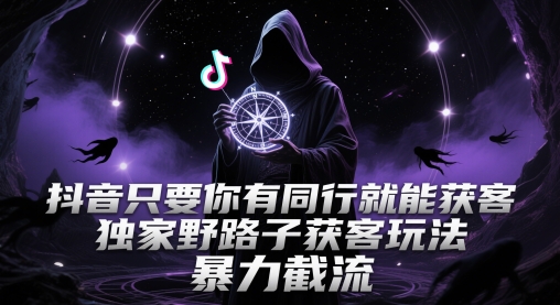 抖音只要你有同行就能获客，独家野路子获客玩法，暴力截流跨境课程-外贸教程-精品网课-电商运营课库课堂