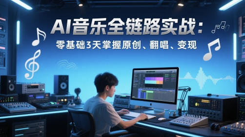 AI音乐全链路实战变现课：零基础3天掌握原创、翻唱、变现跨境课程-外贸教程-精品网课-电商运营课库课堂