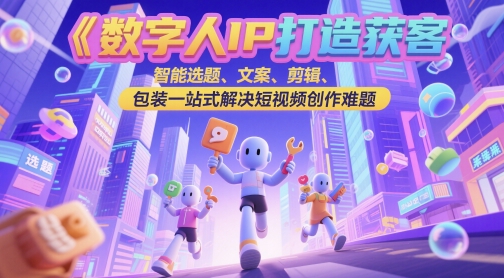 数字人IP打造获客变现实操课，智能选题、文案、剪辑、包装一站式解决短视频创作难题跨境课程-外贸教程-精品网课-电商运营课库课堂