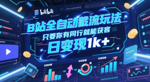 B站全自动截流玩法只要你有同行就能获客，日变现1k+跨境课程-外贸教程-精品网课-电商运营课库课堂