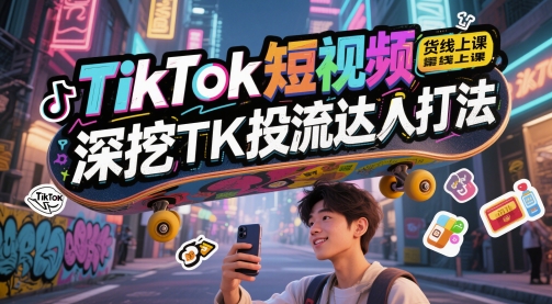 TikTok短视频带货线上课，深挖TK投流达人打法跨境课程-外贸教程-精品网课-电商运营课库课堂