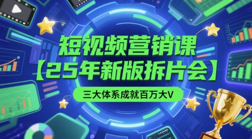 短视频营销课【25年新版拆片会】三大体系成就百万大V，包含正课、拆片会、手把手教学直播课等跨境课程-外贸教程-精品网课-电商运营课库课堂