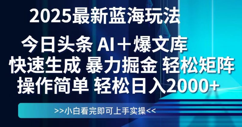 今日头条2025最新蓝海玩法，思路简单，复制粘贴，轻松实现矩阵日入2000+跨境课程-外贸教程-精品网课-电商运营课库课堂