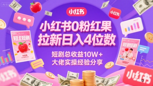 小红书0粉红果短剧拉新日入4位，数短剧总收益10W+大佬实操经验分享跨境课程-外贸教程-精品网课-电商运营课库课堂