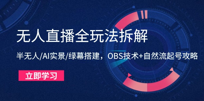无人直播全玩法拆解：半无人/AI实景/绿幕搭建，OBS技术+自然流起号攻略跨境课程-外贸教程-精品网课-电商运营课库课堂
