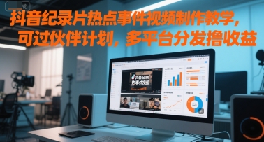 抖音纪录片热点事件视频制作教学，可过伙伴计划，多平台分发撸收益跨境课程-外贸教程-精品网课-电商运营课库课堂