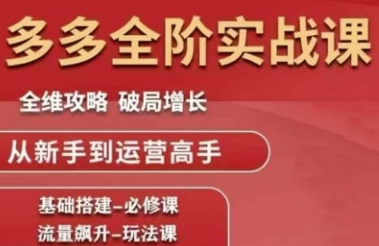拼多多全阶实战课程，全维攻略，破局增长，从新手到运营高手跨境课程-外贸教程-精品网课-电商运营课库课堂
