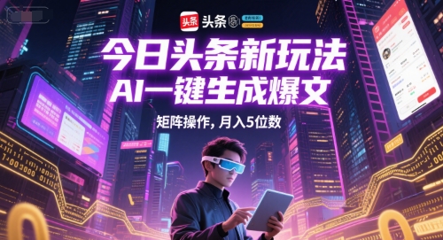 今日头条新玩法，AI一键生成爆文，矩阵操作，月入5位数跨境课程-外贸教程-精品网课-电商运营课库课堂