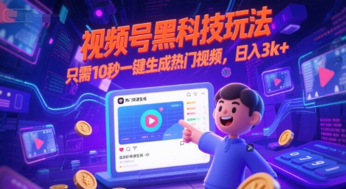 视频号黑科技玩法，只需10秒一键生成热门视频，日入3k+跨境课程-外贸教程-精品网课-电商运营课库课堂