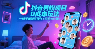 抖音男粉项目0成本玩法，一部手机即可操作，日均4张+，时间自由跨境课程-外贸教程-精品网课-电商运营课库课堂