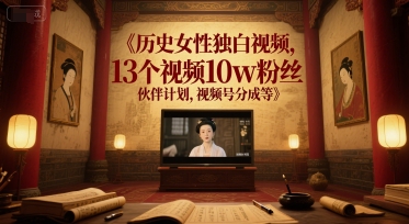 历史女性独白视频，13个视频10w粉丝，伙伴计划，视频号分成等跨境课程-外贸教程-精品网课-电商运营课库课堂