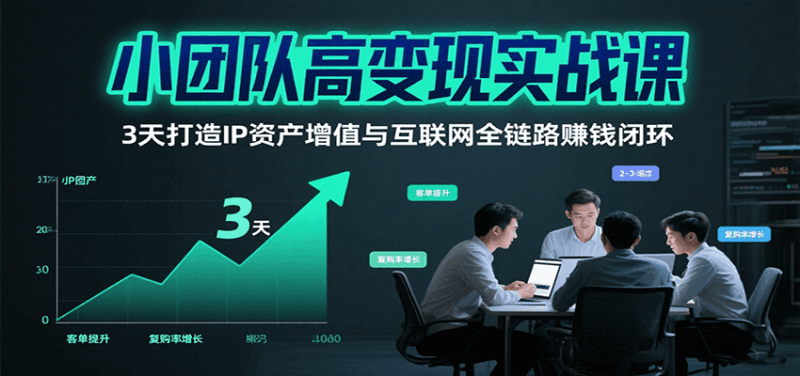 小团队高变现实战课,3天打造IP资产增值与互联网全链路赚钱闭环(第二期)跨境课程-外贸教程-精品网课-电商运营课库课堂