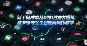 新手低成本从0到1注册并搭建多账号全平台矩阵操作教学，手机号-邮箱-IP-工具跨境课程-外贸教程-精品网课-电商运营课库课堂