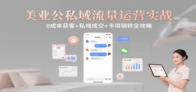 美业公私域流量运营实战：0成本获客+私域成交+卡项销转全攻略跨境课程-外贸教程-精品网课-电商运营课库课堂