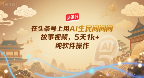 在头条号上用AI生民间故事视频，5天1k+，纯软件操作跨境课程-外贸教程-精品网课-电商运营课库课堂