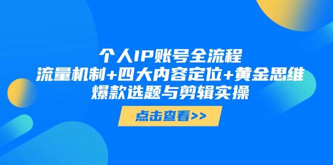 个人IP账号全流程：流量机制+四大内容定位+黄金思维, 爆款选题与剪辑实操跨境课程-外贸教程-精品网课-电商运营课库课堂