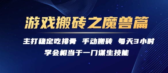游戏搬砖之魔兽篇，稳定吃排骨每天3小时跨境课程-外贸教程-精品网课-电商运营课库课堂