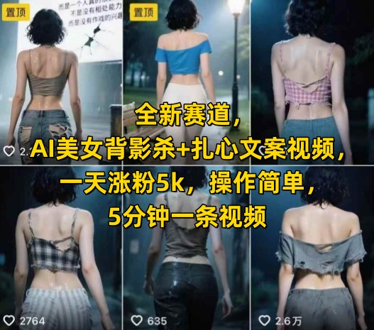 全新赛道，AI美女背影杀+扎心文案视频，一天涨粉5k，操作简单，5分钟一条视频跨境课程-外贸教程-精品网课-电商运营课库课堂