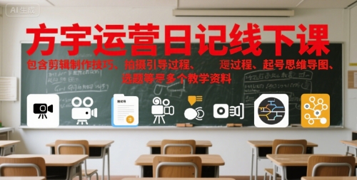 方宇运营日记线下课，包含剪辑制作技巧、拍摄引导过程、起号思维导图、选题等多个教学资料跨境课程-外贸教程-精品网课-电商运营课库课堂