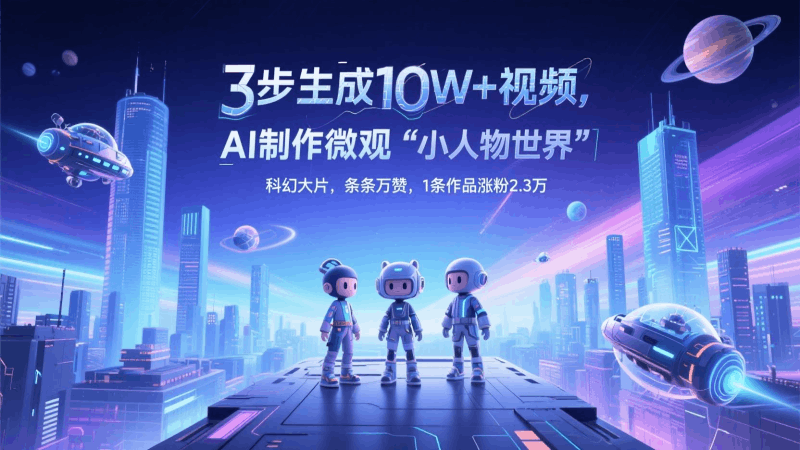 三步生成10W+视频，AI制作微观“小人物世界”科幻大片，条条万赞，1条作品涨粉2.3万跨境课程-外贸教程-精品网课-电商运营课库课堂