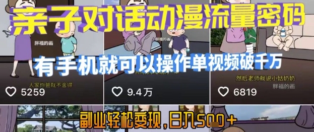 AI引爆短视频，亲子对话动漫流量密码，有手机就可以操作，单视频破千万播放，副业轻松变现，日入5张跨境课程-外贸教程-精品网课-电商运营课库课堂