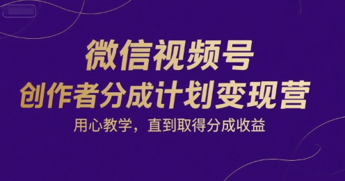 微信视频号创作者分成计划变现营，用心教学，直到取得分成收益跨境课程-外贸教程-精品网课-电商运营课库课堂
