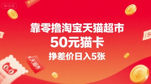 靠零撸淘宝天猫超市50元猫卡，挣差价日入5张跨境课程-外贸教程-精品网课-电商运营课库课堂