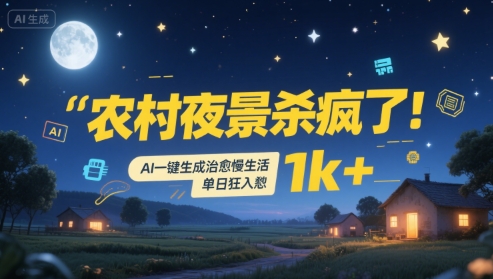 农村夜景杀疯了！AI一键生成治愈系慢生活，单日狂入1k+跨境课程-外贸教程-精品网课-电商运营课库课堂