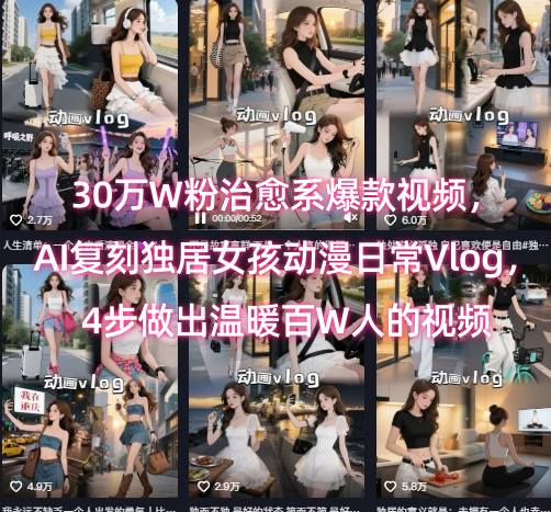 30万W粉治愈系爆款视频，AI复刻独居女孩动漫日常Vlog，4步做出温暖百W人的视频跨境课程-外贸教程-精品网课-电商运营课库课堂