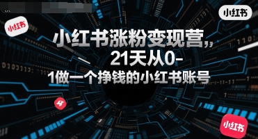 小红书涨粉变现营，21天从0-1做一个挣钱的小红书账号跨境课程-外贸教程-精品网课-电商运营课库课堂