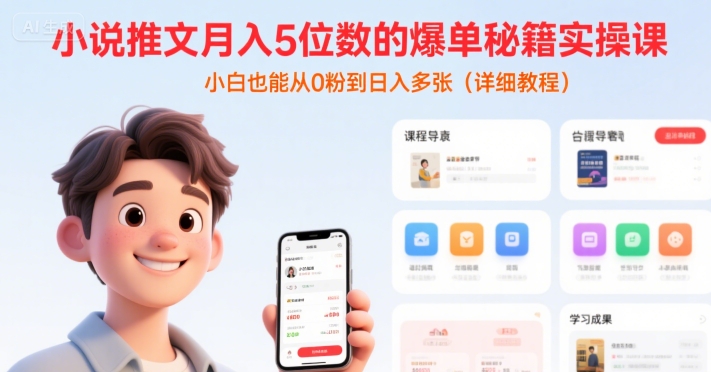 小说推文月入5位数的爆单秘籍实操课，，小白也能从0粉到日入多张(详细教程)跨境课程-外贸教程-精品网课-电商运营课库课堂