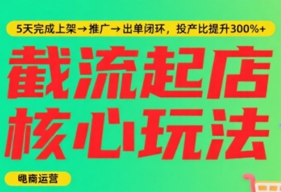 淘宝截流快速起店玩法，掌握暴力快速起店的流程，5天完成上架-推广-出单闭环跨境课程-外贸教程-精品网课-电商运营课库课堂