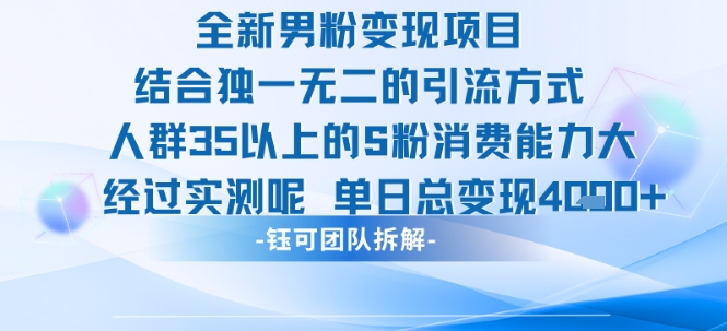全新男粉变现项目引流人群35以上的男粉消费能力大 经过实测单日变现1k+跨境课程-外贸教程-精品网课-电商运营课库课堂