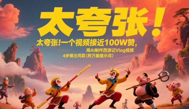 太夸张！一个视频接近100W赞，用AI制作西游记Vlog视频，全流程拆解来了(附万能提示词)跨境课程-外贸教程-精品网课-电商运营课库课堂
