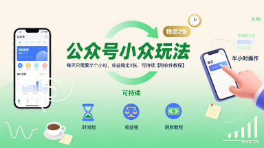 公众号小众玩法，每天只需要半个小时，收益稳定2张，可持续【附软件教程】跨境课程-外贸教程-精品网课-电商运营课库课堂