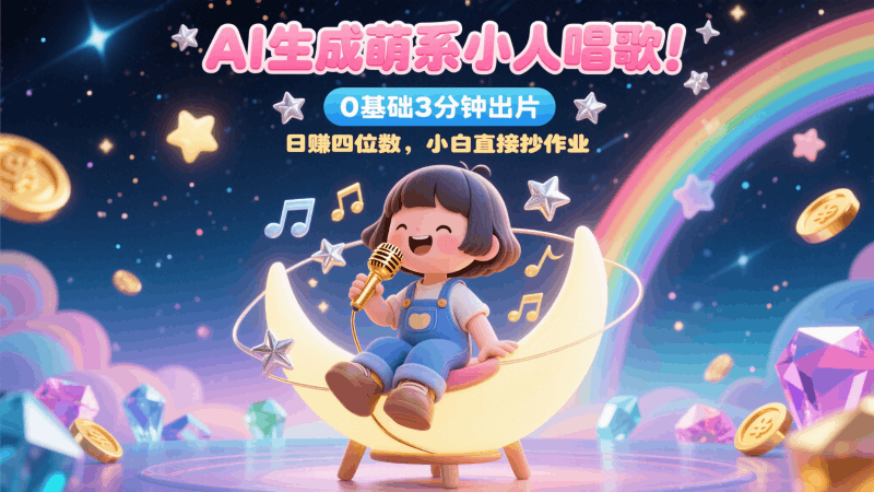 AI生成萌系小人唱歌！0基础3分钟出片，28个作品涨粉9万，日赚四位数，小白直接抄作业跨境课程-外贸教程-精品网课-电商运营课库课堂