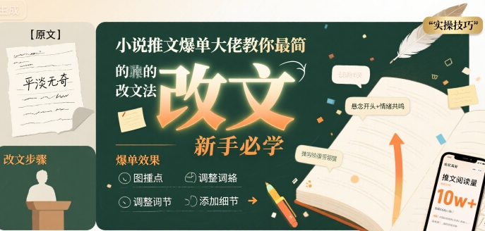 小说推文爆单大佬教你最简单的改文方法实操课，新手必学跨境课程-外贸教程-精品网课-电商运营课库课堂