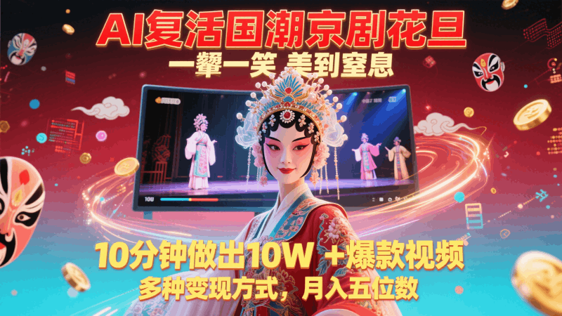 AI复活国潮京剧花旦，一颦一笑美到窒息，10分钟做出10W+爆款视频，多种变现方式跨境课程-外贸教程-精品网课-电商运营课库课堂
