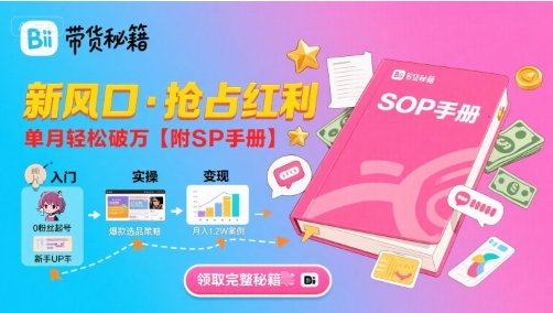 B站哔哩哔哩带货秘籍，新风口，抢占红利，单月轻松破万【附SOP手册】跨境课程-外贸教程-精品网课-电商运营课库课堂