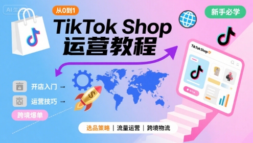 TikTok Shop从0到1运营教程，TikTok跨境电商新手必学课程跨境课程-外贸教程-精品网课-电商运营课库课堂