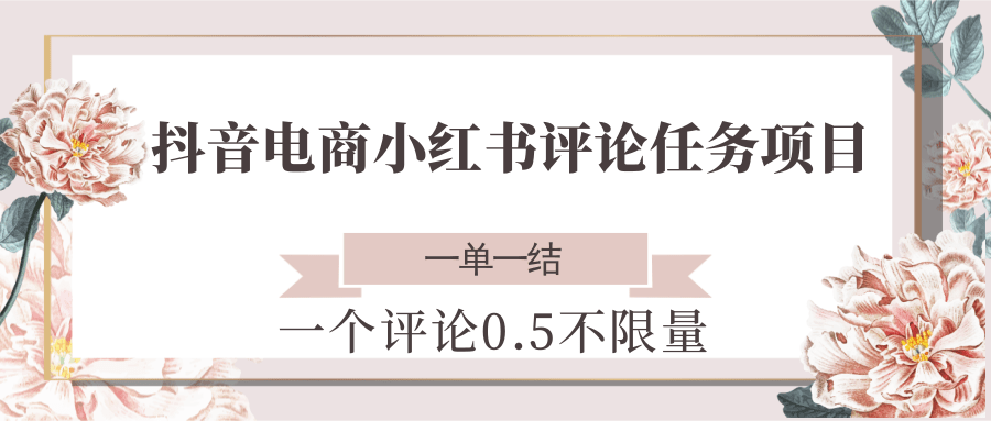 抖音电商小红书评论任务项目，一个评论0.5，一单一结 不限量跨境课程-外贸教程-精品网课-电商运营课库课堂